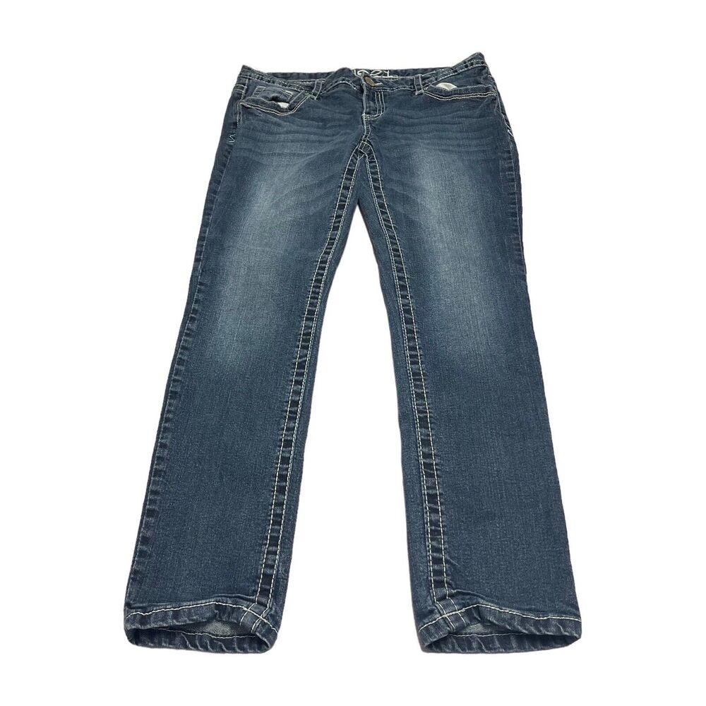 Rue 21 Jeans Low Rise Skinny Blue Denim Embroidered Juniors W 32 L 28.5 - Picture 2 of 8